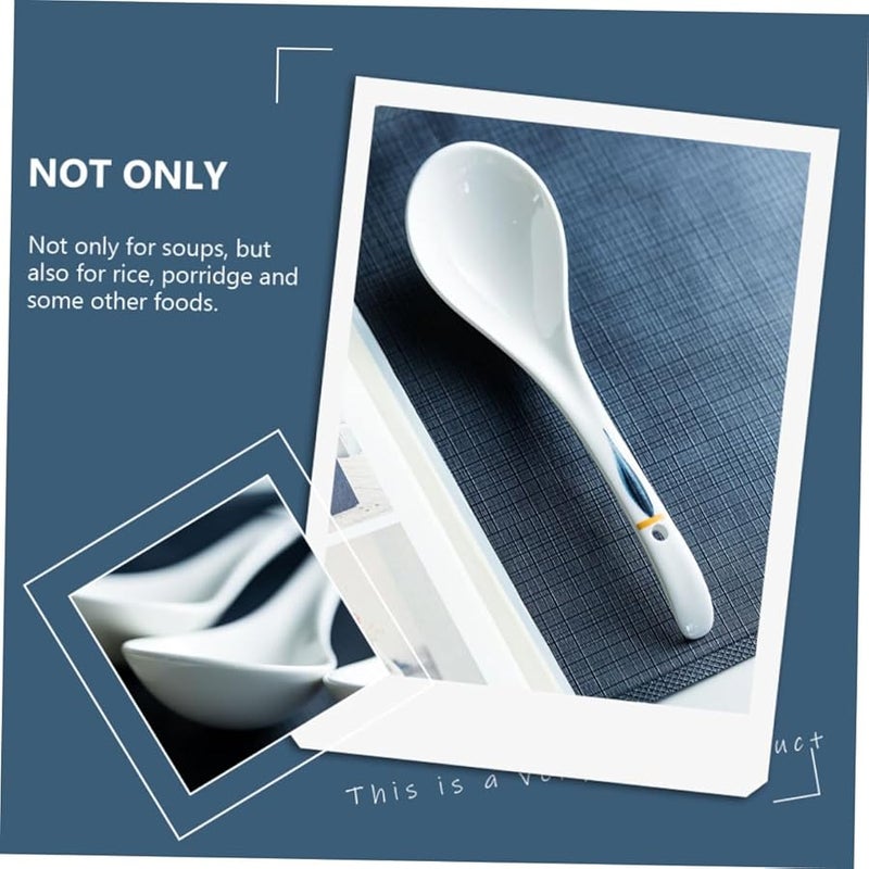 Japanese Style Ceramic Soup Spoons 2Pcs Long Ergonomic Handle Porcelain Ladles - Image 2